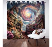 étagère Bibliothèque Fleur Plante Double Rideaux Occultant Nébuleuse Vortex Mystique Rideau Opaque à Oeillets Rideaux Thermique Anti Chaleur Lot de 2 Isolant UV 70x225 cm Chambre Salon