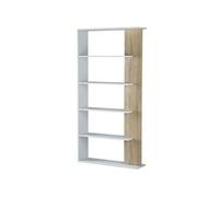Etagère Bibliothèque Lugo 5 étagères, Blanc/Chêne, pour Salle à Manger ou Bureau