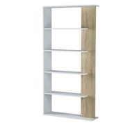 Etagère Bibliothèque Lugo 5 étagères, Blanc/Chêne, pour Salle à Manger ou Bureau