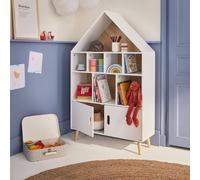 Etagère bibliothèque maison pour enfant - tobias- bois massif en pin naturel blanc - 3 niveaux, 8 compartiments, 2 portes blanc TU