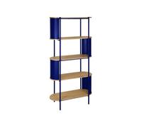 Etagère bibliothèque métal courbé et décor bois 5 niveaux bleu - Molto