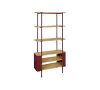 Etagère bibliothèque métal courbé et décor bois 6 niveaux rouge - Molto