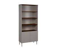 Etagère. bibliothèque métal et décor bois 6 niveaux gris et noyer - Ashton