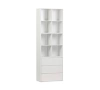 Etagère. bibliothèque modulable décor bois blanc 3 éléments - 3 tiroirs 8 niches L 70 x P 35 x H 210cm - Kompo