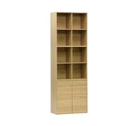 Etagère. bibliothèque modulable décor bois chêne 3 éléments - 2 portes 8 niches L 70 x P 35 x H 210cm - Kompo