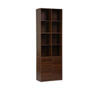 Etagère. bibliothèque modulable décor bois noyer 3 éléments - 2 portes 8 niches L 70 x P 35 x H 210cm - Kompo