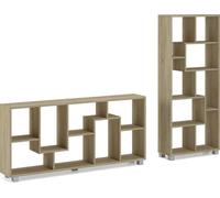 Skraut Home | Étagère Murale Rangement pour Livres | Bibliothèque | Salon | Séjour | Contemporaine | Séparation | Position Horizontale et Verticale | Couleur Chêne Clair Brossé | 68,5x161x25cm