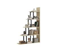 Étagère bibliothèque séparateur de pièce style industriel en escalier 5 étagères acier noir panneaux aspect bois chêne clair Beige G