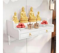 Étagère Bouddha en bois massif avec tiroir, armoire murale de Bouddha niche, statue de Bouddha/table d'autel, niche bouddhiste en bambou pour offrandes de puja et d'encens