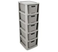 BranQ - Home Essential Rattan im Trend Étagère en Plastique PP sans BPA Gris Clair 29,5 x 24 x 80 cm 5 paniers