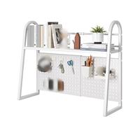 Etagere Bureau à Poser sur Bureau, Adjustable Length with Perforated Pegboard, Carbon Steel, Space-Saving Desk Shelf Suitable for Dormitory Home Office(White,72)
