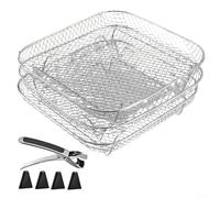 Étagère carrée pour friteuse à air comprimé 21 cm Grille en acier 304 | Design empilable à 3 couches, coupe circulaire de 20 cm, améliore la circulation de l'air, résultats plus croustillants