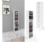 Vicco Étagère CD, Blanc, 21x91.8cm, avec étagères réglables en Hauteur pour Un Rangement Flexible des médias