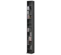 [en.casa] Tour CD Etagère CD / DVD Rangement Stockage Armoire haut 12 Surfaces de Stockage 175 x 20 x 20 cm MDF Mélaminé Gris Foncé