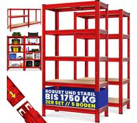Monzana® 2X Étagères Charge Lourde Rouge 5 Niveaux 180x90x40cm Étagère métallique Max 875kg Rangement Garage Atelier