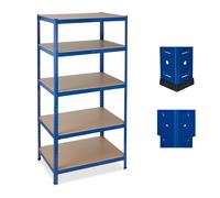 Relaxdays Étagère charge lourde, Meuble de rangement à clip, Cave charge 1325 kg, garage, 180x90x45 cm, acier, MDF, bleu