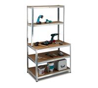 Relaxdays Etagère charge lourde, jusqu'à 900 kg, 5 niveaux, 60 cm profondeur, métal et MDF, HLP: 180 x 100 x 60 cm, gris