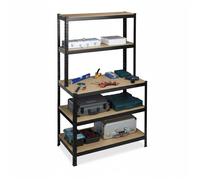 Étagère Charge Lourde Relaxdays avec établi, 500 kg, 5 Niveaux, H x L x P : 180 x 100 x 60 cm, MDF et Acier, Noir