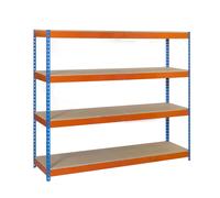 Étagère charge moyenne 500 à 600kg - 2000x1800x600 - 4 niveaux Bleu/Orange/Bois - SIMON RACK - 8435104920947
