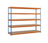 Étagère charge moyenne 500 à 600kg - 2500x1200x750 - 5 niveaux Bleu/Orange/Bois - SIMON RACK - 8435104956861