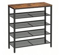 Étagère Chaussure 5 Niveaux, Avec 4 Étagères Grillagées, Marron Rustique Et Noir Marron