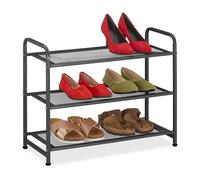 Relaxdays Étagère à Chaussures compacte, pour 6 Paires, en métal, 3 Niveaux, H x L x P : 48 x 60 x 25 cm, Noire, Noir