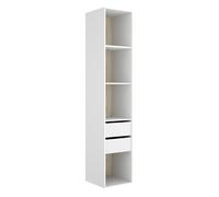 Etagère colonne ouverte avec fond réversible, 4 niches et de 2 tiroirs, coloris blanc/naturel
