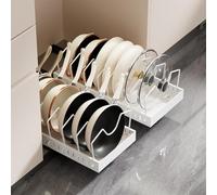 Étagère coulissante réglable pour intérieur d'armoires de cuisine, stockage, casseroles, couvercles, vaisselle avec assemblage minimal requis (A noir)