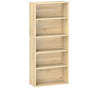 Étagère Cube Colonne - Bibliothèque - Rangement 5 Compartiments - Dim. 60 X 24 X 133 Cm - Effet Bois Naturel