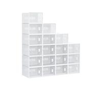 HOMCOM Meuble de rangement modulable, 18 cubes, étagère de rangement en plastique empilables, meuble à chaussures, vêtements, livres, jouets, meuble casier rangement cube, blanc et transparent