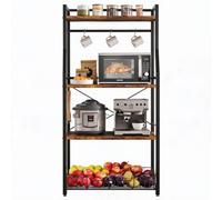 Étagère Cuisine 4 Niveaux - Support Micro-ondes - Panier Métal - 8 Crochets | 4 niveaux robustes + panier filaire inférieur - rangement pour micro-ondes, épices, fruits et ustensiles