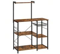 Étagère Cuisine, Support pour Four à Micro-ondes, Rangement Cuisine Gain de Place, avec Panier, 6 Crochets, Étagère à Épices, Casseroles, 40 x 90 x 134 cm, Marron rustique, noir [LAISSEZ LIBRE COURS À