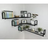 Étagère d’Angle Murale en Métal Noire - Étagère Murale Design Industriel Modulable pour Cuisine, Salle de Bain, Salon, Bureau, Bibliothèque, Déco, Set (100/100 cm)