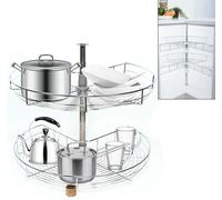 étagère d'angle 2 étages Étagère de cuisine Étagère de stockage Cuisine Kit d'extension d'armoire Ferrure pivotante Étagère d'angle Fil 270° Panier