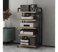Étagère d'angle à 3/4/5 niveaux avec roulettes, armoire stéréo moderne et rack audio, rangement ouvert pour équipement HiFi, tour multimédia élégante (rouge, 50 x 40 cm)