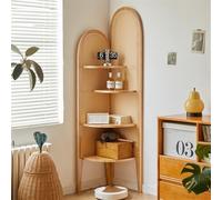 Étagère d'angle à 4 niveaux en bois avec tissage en rotin synthétique, étagère multifonction noire pour livres et présentoirs