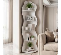 Étagère d'angle à 5 niveaux, bibliothèque ondulée, étagère de rangement ouverte à angle droit pour salon, chambre à coucher, cuisine, idéale pour organiser et exposer des articles