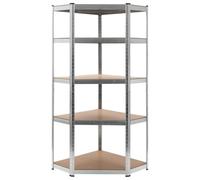 Étagère d'angle à 5 niveaux en acier galvanisé argenté et bois d'ingénierie 75x75x180 cm modulable réglable pour rangement entrepôt garage atelier bureau avec forte