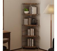 Étagère d'angle À 5 Niveaux, Étagère d'angle en Métal sur Pied, Étagères Réglables De Haut en Bas, Étagère De Rangement d'angle Multifonctionnelle pour Balcon De Salon(Brown)