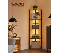 Étagère D'angle À 5 Niveaux, Meuble De Rangement Avec Cadre En Acier, 24,8 X 48 X 146,6 Cm, Pour Salon, Chambre, Bureau, Marron Rustique