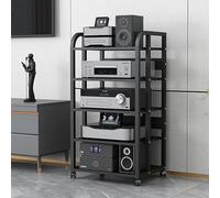 Étagère d'angle à 5 niveaux pour médias AV - Hauteur réglable en bois pour CD et divertissement pour la maison, le bureau, l'audio, la vidéo, le DJ et le théâtre
