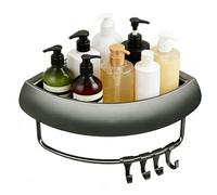 Étagère d'angle antirouille sans perçage, 24 x 25 x 7 cm, étagère triangulaire avec crochets, unité de rangement pour salle de bain, support de douche avec accès facile, fournitures de nettoyage pour