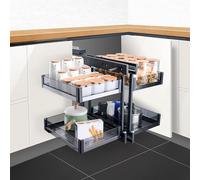 Étagère d'angle avec ouverture gauche/droite, panier coulissant double couche, convient aux armoires de 800/900 mm, optimise l'espace et l'accessibilité