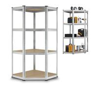 Juskys Étagère de Rangement pour d'angle Coin Facile | 320 kilogrammes | 4 étagères en Bois MDF | métal galvanisé | Robustes, enfichables - Argent, 160 x 75 x 40-75 cm