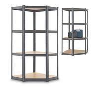 Juskys étagère d'angle étagère de Stockage Corner Easy 160 x 75 x 40-75 cm | 320 kg, 4 Planches en Bois MDF | Métal galvanisé | Étagère pour Charges Lourdes étagère de Cave emboîtable Gris