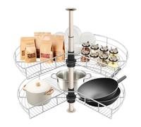 Étagère d'angle de cuisine à 2 étages - Fond rotatif à 270° - Carrousel - Armoire de cuisine réglable en hauteur - Plateaux pivotants - Largeur : 71 cm
