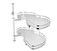 Étagère d'Angle De Cuisine, Plateau Tournant Pour Meuble d'Angle, Frisbee Ouvert à Droite, Double Étagère, Hauteur Réglable 60-81cm, Capacité 15KG, Panier Pour Cuisine, Garde-Manger, Salle De Bain