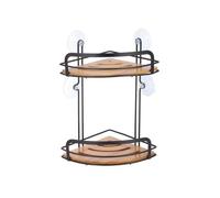 MSV Étagère de Douche d'angle avec ventouses en Acier et Bambou - 31 x 21 x 21 cm - Noir Mat
