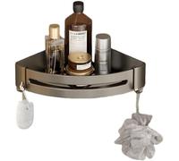 Étagère d'angle de douche avec crochet adhésif sans perçage pour salle de bain (étagère de rangement triangulaire 1 étage)