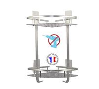 Etagère d'angle de Douche ou Salle de Bain 2 Niveaux en Aluminium (ANTIROUILLE) avec Montage sans PERCAGE ni Forage. Rangement Tablette pour shampoing et Savon. Finition brillante